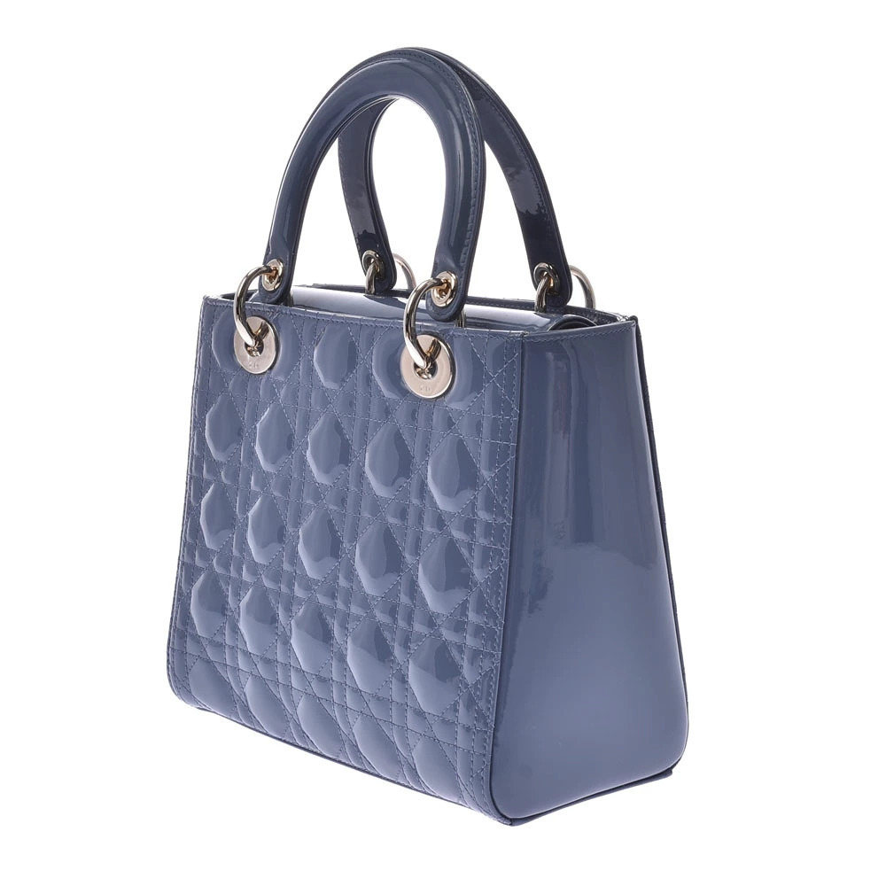 Dior  Vernis Denim Bag Patent Handbag Christian Lady Blue Leather